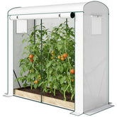 Outsunny Mini Greenhouse, Portable Greenhouse with Roll-Up Door and 2 Mesh Windows, PE Cover, 78.7" x 29.5" x 74", White