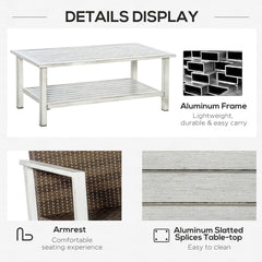 Outsunny Aluminum Patio Furniture Set, 5 Piece Modern Outdoor Conversation Set with Loveseat Sofa, Chairs, Cushions, Coffee Table & Side Table, Gray