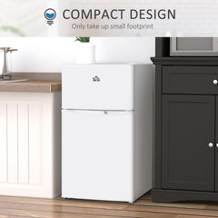 HOMCOM 3.2 Cu.Ft Mini Fridge with Freezer, Compact Refrigerator with Adjustable Thermostat, Shelf and Double Reversible Door for Bedroom, Dorm, Home Office, Energy Efficient, White