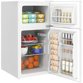 HOMCOM 3.2 Cu.Ft Mini Fridge with Freezer, Compact Refrigerator with Adjustable Thermostat, Shelf and Double Reversible Door for Bedroom, Dorm, Home Office, Energy Efficient, White