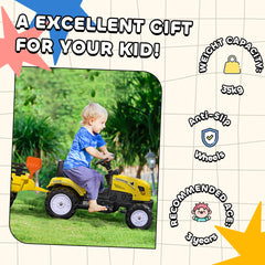 Aosom Kids Ride on Tractor with Back Trailer, Shovel & Rake, Horn, Pedal Go Kart for 3 Years Old, Yellow