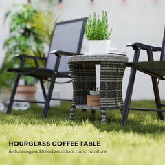 Outsunny 18" Wicker Outdoor Coffee Table, PE Rattan Patio Side Table with 2-Tier Storage, Composite Wood Top, Mixed Gray
