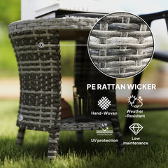 Outsunny 18" Wicker Outdoor Coffee Table, PE Rattan Patio Side Table with 2-Tier Storage, Composite Wood Top, Mixed Gray