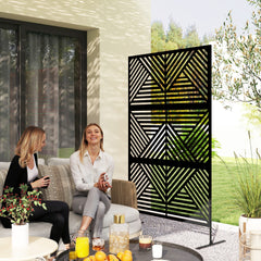 Outsunny Decorative Privacy Fence Screen, Metal Outdoor Privacy Screen Climbing Plant Trellis with Stand, Rhombus Black