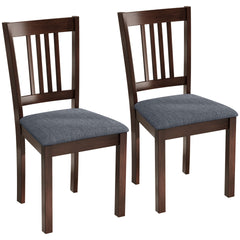 HOMCOM Dining Chairs Set of 2 Linen Upholstered Kitchen Chairs with Rubberwood Legs for Dining Room Living Room Espresso Gray