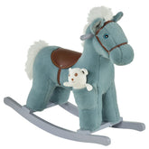 Qaba Kids Rocking Horse with Bear Toy, Plush Animal Rocker with Fun Realistic Sounds for Toddler 18-36 Months, Blue