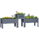 Outsunny Raised Garden Bed Set of 3, Elevated Wood Planter Box with Legs and Bed Liner for Backyard and Patio to Grow Vegetables, Herbs, Gray