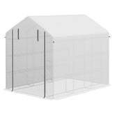 Outsunny Outdoor Walk-in Greenhouse with Roll-up Zipper Door, 18 Shelves, PE Cover, 95.25" x 70.75" x 82.75", White
