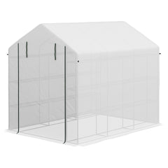 Outsunny Outdoor Walk-in Greenhouse with Roll-up Zipper Door, 18 Shelves, PE Cover, 95.25" x 70.75" x 82.75", White