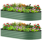 Outsunny 7' x 3' x 1' Raised Garden Bed Set, 2PCS Raised Beds for Gardening with Metal Plant Stakes, Green
