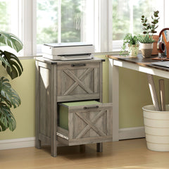 HOMCOM Vertical File Cabinet with 2 Drawers, Rustic Farmhouse Office Storage Cabinet for A4, Letter Size, Distressed Gray