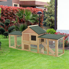 PawHut Rabbit Cage Outdoor, Rabbit House 83" 2 Story Deluxe XL Wooden Rabbit Hutch Big Bunny Cage w/ Ladder and Run