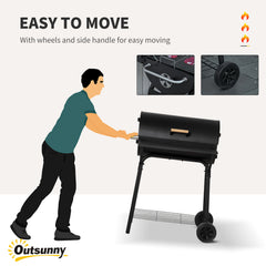 Outsunny 30" Portable Charcoal Barbecue Grill with Wheels Outdoor Barbecue with Adjustable Charcoal Rack, Storage Shelf, for Garden Camping Picnic
