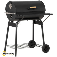 Outsunny 30" Portable Charcoal Barbecue Grill with Wheels Outdoor Barbecue with Adjustable Charcoal Rack, Storage Shelf, for Garden Camping Picnic