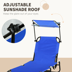 Outsunny Pool Chaise Lounge Chairs Set of 2, Folding Lounge Chairs with Sunshade, Reclining Back, Steel Frame, Blue