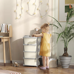 Qaba 30" 4 Tier Kids Storage Unit Dresser Tower w/ 4 Drawers, Cream White
