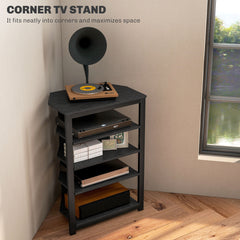 HOMCOM TV Stand, Entertainment Center with Storage Shelves and Steel Frame for Living Room, Black