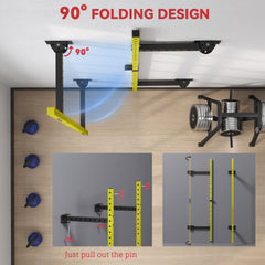 Soozier Folding Squat Rack with Pull Up Bar, Wall Mounted and Adjustable, 1000 Pounds Capacity Power Rack, Yellow