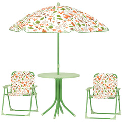Qaba Kids Picnic Table and Chair Set, Outdoor Activity Table with Foldable Chairs, Removable Umbrella for Backyard, Green