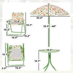 Qaba Kids Picnic Table and Chair Set, Outdoor Activity Table with Foldable Chairs, Removable Umbrella for Backyard, Green