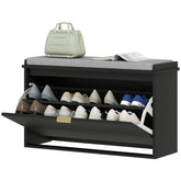 HOMCOM Shoe Storage Bench with Padded Seat Cushion and Flip-Drawer, Entryway Bench, Shoe Cabinet, 31.5x10.2x18.7 Inches, Black