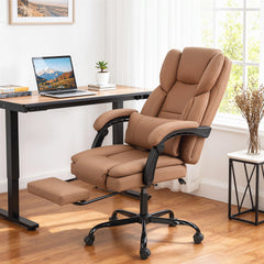 HOMCOM Office Chair with Massage, Pet-Friendly Faux Leather Reclining Desk Chair with Lumbar Support, Footrest, Brown