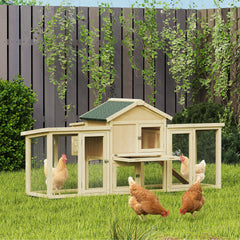PawHut Wooden Chicken Coop ith Nesting Box, Double Runs, Removable Tray, Ramp, for Garden Backyard