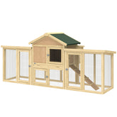 PawHut Wooden Chicken Coop ith Nesting Box, Double Runs, Removable Tray, Ramp, for Garden Backyard