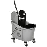 HOMCOM 9.5 Gallon (38 Quart) Mop Bucket with Wringer Cleaning Cart, 4 Moving Wheels, Mop-Handle Holder & 2 Separate Buckets, Gray
