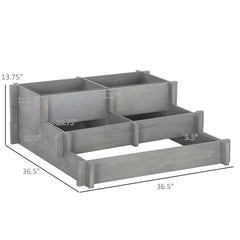 Outsunny 3 Tier Raised Garden Bed, Water Draining Fabric for Soil, Elevated Wood Flower Box for Vegetables, Herbs, Gray