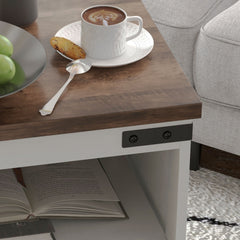 HOMCOM Side Table with Storage, End Table with Open Shelf, Cupboard and Wood Legs, Modern and Farmhouse Style, White