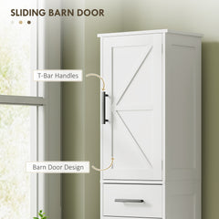 HOMCOM Farmhouse Linen Closet with Drawer, 67" Tall Bathroom Storage Cabinet with Barn Doors and Adjustable Shelves, White