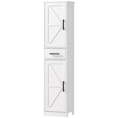 HOMCOM Farmhouse Linen Closet with Drawer, 67" Tall Bathroom Storage Cabinet with Barn Doors and Adjustable Shelves, White