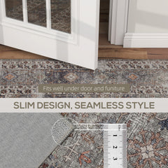 HOMCOM Machine Washable Area Rug 5x7, Non-Slip Traditional Floor Cover Foldable Carpet for Living Room, Dark Mixed-Brown