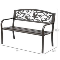 Outsunny 50" Vintage Bird Pattern Garden Cast Iron Patio Bench - Brown