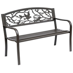 Outsunny 50" Vintage Bird Pattern Garden Cast Iron Patio Bench - Brown