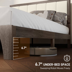 HOMCOM Full Bed Frame with Headboard Full Size Platform Bed Frame with Wooden Slats No Box Spring Needed Charcoal Gray