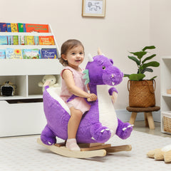 Qaba Baby Rocking Horse, Kids Ride On Dragon Toy with Realistic Dragon Roar and Safety Belt for Kids 18–36 Months, Purple