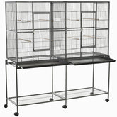 PawHut Rolling 65"L Bird Cage w/ Storage Shelf Wood Perch Food Container