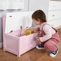 Qaba Toy Box Chest, Kids Storage Bench with Large 27 L Interior, Toy Organizer with Top Lid, and Backrest, Kids Bedroom Furniture for Nursery Room, Playroom, Bedroom, 24" x 12" x 20", Pink