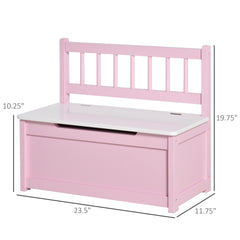 Qaba Toy Box Chest, Kids Storage Bench with Large 27 L Interior, Toy Organizer with Top Lid, and Backrest, Kids Bedroom Furniture for Nursery Room, Playroom, Bedroom, 24" x 12" x 20", Pink