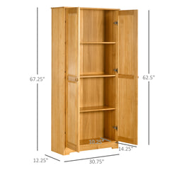 HOMCOM 67" Pinewood Kitchen Pantry Storage Cabinet, Freestanding Cabinets with Doors and Shelves, Dining Room