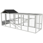 PawHut Wooden Chicken Coop Run for 6 - 10 Chickens, Hen House Add-On with Storage, Perches, 141.75" x 48" x 61", Gray