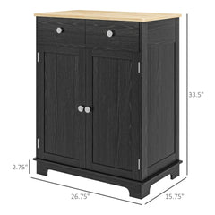 HOMCOM Kitchen Storage Cabinet, Sideboard Floor Cupboard with Solid Wood Top, Adjustable Shelf, and 2 Drawers, Distressed Black