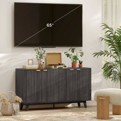 HOMCOM Fluted Sideboard Buffet Cabinet, 55" Coffee Bar Cabinet with 4 Doors, 2 Adjustable Shelves, 5 Wood Legs, Dark Gray