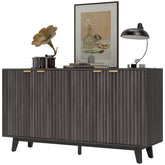 HOMCOM Fluted Sideboard Buffet Cabinet, 55" Coffee Bar Cabinet with 4 Doors, 2 Adjustable Shelves, 5 Wood Legs, Dark Gray