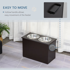 PawHut Raised Pet Feeding Storage Station with 2 Stainless Steel Bowls Base for Large Dogs and Other Large Pets, Coffee