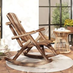 Outsunny Outdoor Wooden Rocking Chair, Single-Person Adirondack Rocking Patio Chair with Rustic High Back, Slatted Seat and Backrest for Indoor, Backyard, Garden, Carbonized