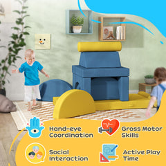 Qaba 14 Pieces Foam Climbing Blocks for Toddlers, Indoor Climb and Crawl Activity Play Set, Yellow