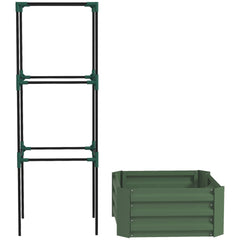 Outsunny Galvanized Planter Box, 24" x 24" x 55" Raised Garden Bed with Tomato Cage for Climbing Vines, Green
